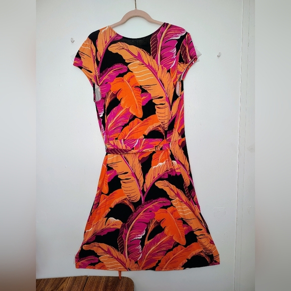 Old Navy Wrap Sundress Knee length Tropical Beach Orange Pink Vibrant sz L. - Picture 5 of 17